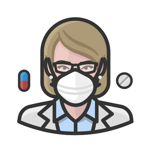 Coronavirus, female, n-95 mask, pharmacist, white icon